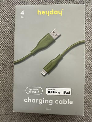 heyday Lightning to USB-A Round Cable MFi-Certified- Green 4  Ft