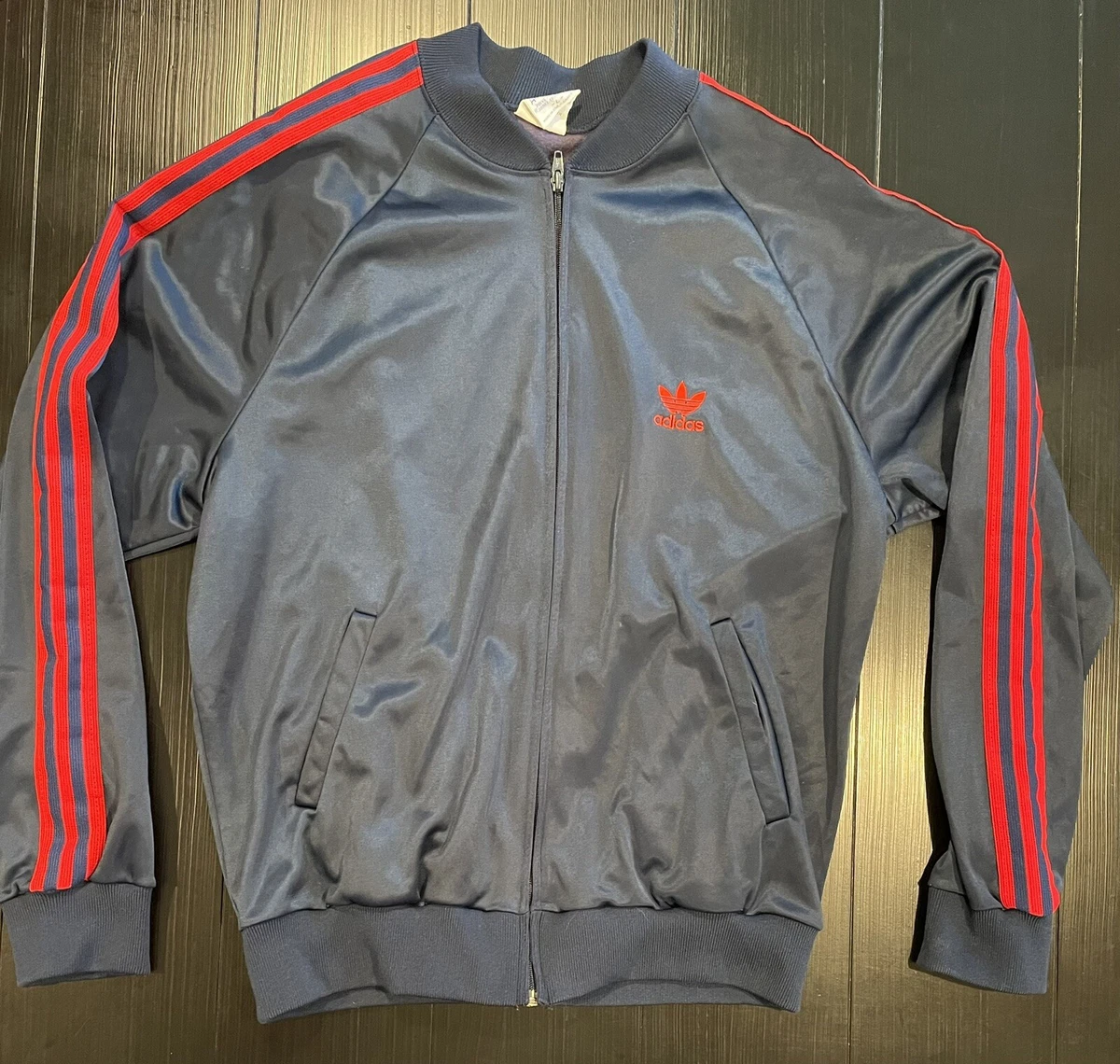 Vintage 80s ADIDAS Track Jacket Navy Blue Red ATP Keyrolan Large Made In USA