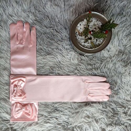 Girls Princess Gloves Long Satin Gloves with Bows Kids Full Finger Mittens - Picture 12 of 34