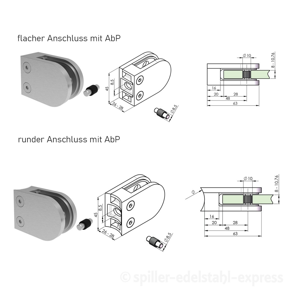 Glashalter Rohr-Anschluss Glasklemme Klemmhalter Geländer Bogen Edelstahl 12mm E - Foto 4