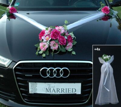Spitze Strauß Autoschmuck Braut Paar Deko Car hochzeit Wedding Rose Girlande