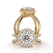Halo Pave Filigree Split Shank Round Diamond Engagement Ring GIA F VS1 2.25Ctw