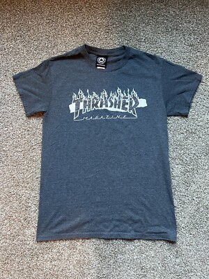 Y2K Thrasher Magazine RIPPED LOGO Skateboard T Shirt Men's Small