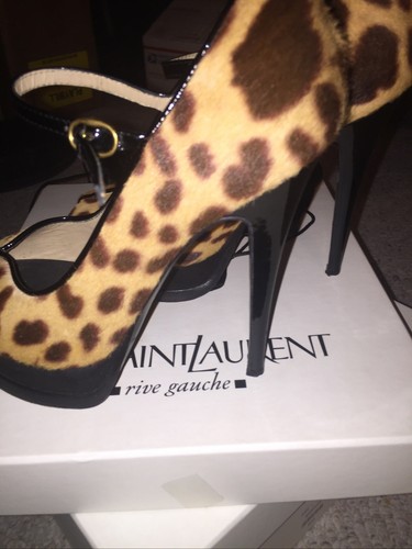 Yves St Laurant Tribute Leopard Pump Peep Toe 2007 Calfskin W/Bag & Box Receipt - Picture 5 of 12