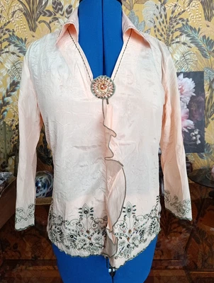 Bluse Sommer Glitzer Biba 36 38  Knitterlook Chiffon langarm lachs toll BIBA - Bild 1 von 4