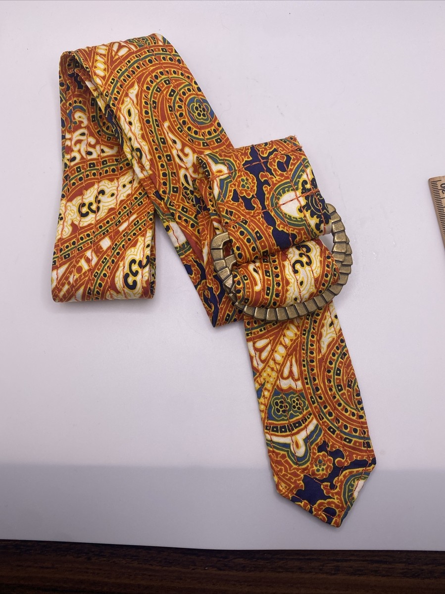 J Crew Belt Womens Size S/M Paisley Silk Double D Ring  display picture 3
