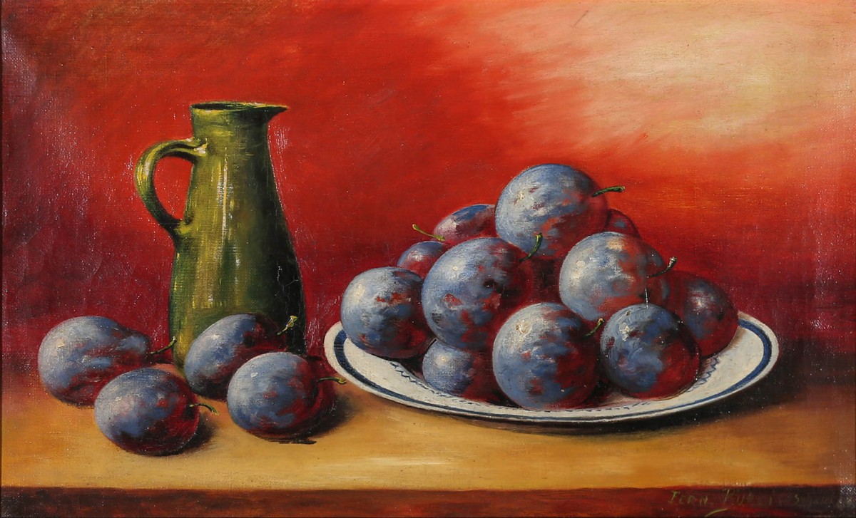 Framed Mid 20th Century Oil - Still Life of Purple Plums | eBay