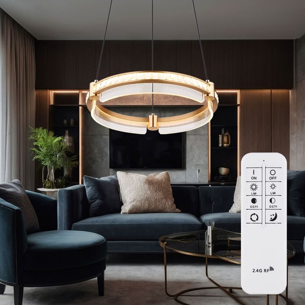 HäNgeleuchte Pendellampe Pendelleuchte Led Fernbedienung Gold Dimmbar Kristalle-image