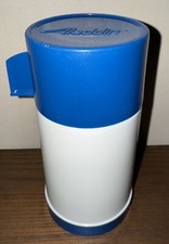 Vintage 1970s Aladdin Continental Blue White 8oz Thermos Vacuum Flask Retro