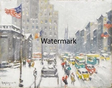 Guy Carleton Wiggins - 5th Avenue Blizzard at the Library New York City - 17x22