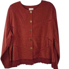 Koret Jacket Zanzibar Microfiber Crochet 22w Red Brown Boho Southwestern Nwt 3x