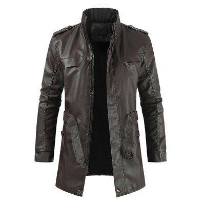 Men s Coffee Brown Genuine Sheepskin Café Racer Vintage Leather Coat Jacket