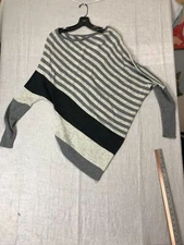 Franco D Womens Sweater Medium/Large M/L Asymmetrical Striped Gray Boat Neck