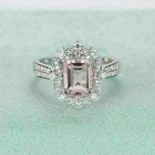 3Ct Emerald Cut Simulated Sapphire Halo Wedding Ring 14K White Gold Plated