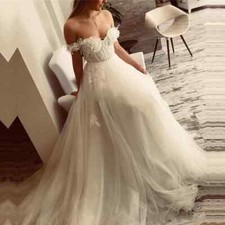 Elegant Wedding Dresses Off Shoulder Applique Floor-Length Tulle A-Line Gowns