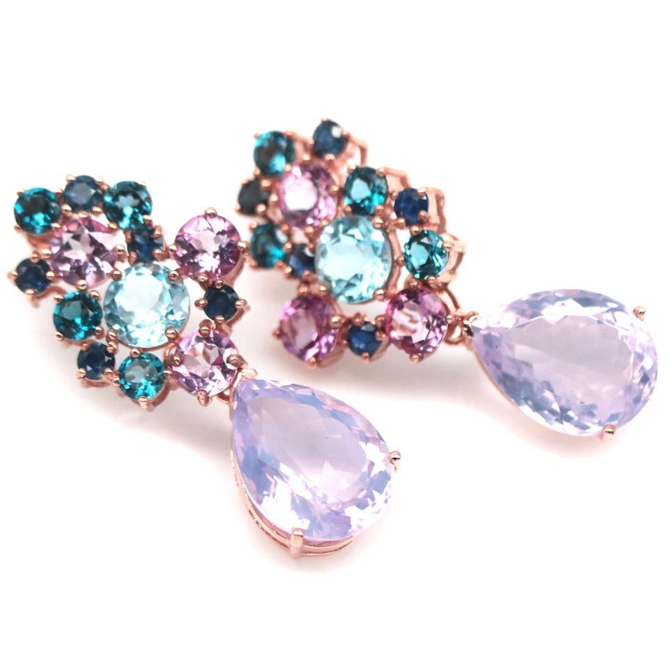 Plata de ley 925 15 x 20 mm. Pendientes de cuarzo lavanda, topacio y zafiro  Foto 2 de 4