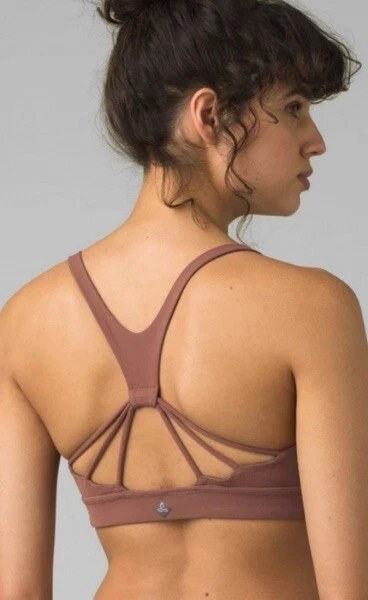 PrAna Momento Sports Bra Yoga Womens XS Racerback Strappy UPF Flannel Rust