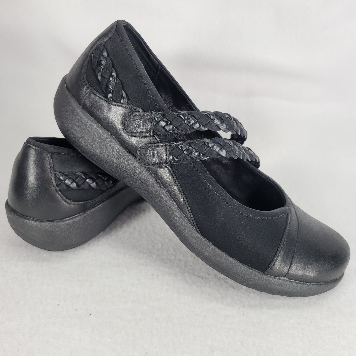 AETREX Annie Mary Jane Shoes Womens SZ Black Leather Braided