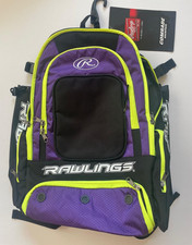 Rawlings Comrade Backpack Baseball Purple Yellow Holds 4 Bats Shoe Compart New