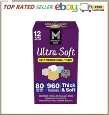 Member's Mark Ultra Soft 3-Ply Facial Tissues, Cube Boxes 80 tissues/box, 12 box