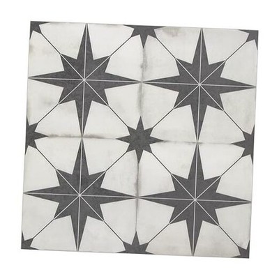 Peel & Stick SPC Vinyl Flooring - Encaustic Pattern, 16 Tiles 16 Black Star