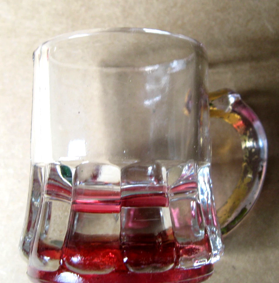 Set of 4 Vintage Federal Glass Ruby Flashed Miniature Mugs - Image 3 of 4