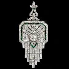 Real Moissanite Art Deco 3.00Ct Round Cut Pendant Chain 14K White Gold Plated