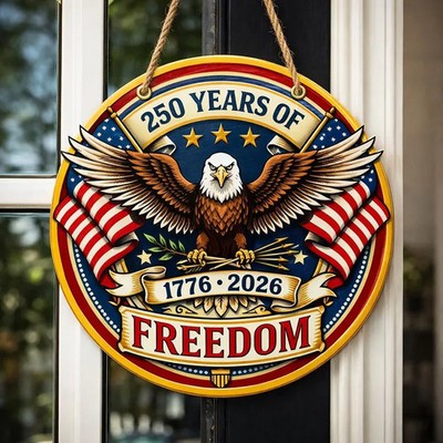 Wooden Sign with Rope Patriotic Eagle USA Freedom Heritage Decor
