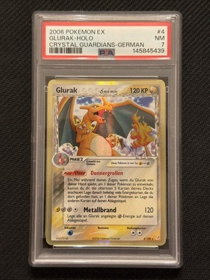 Pokémon EX Crystal Guardians Glurak Charizard Holo 4/100 PSA 7 Deutsch 2006