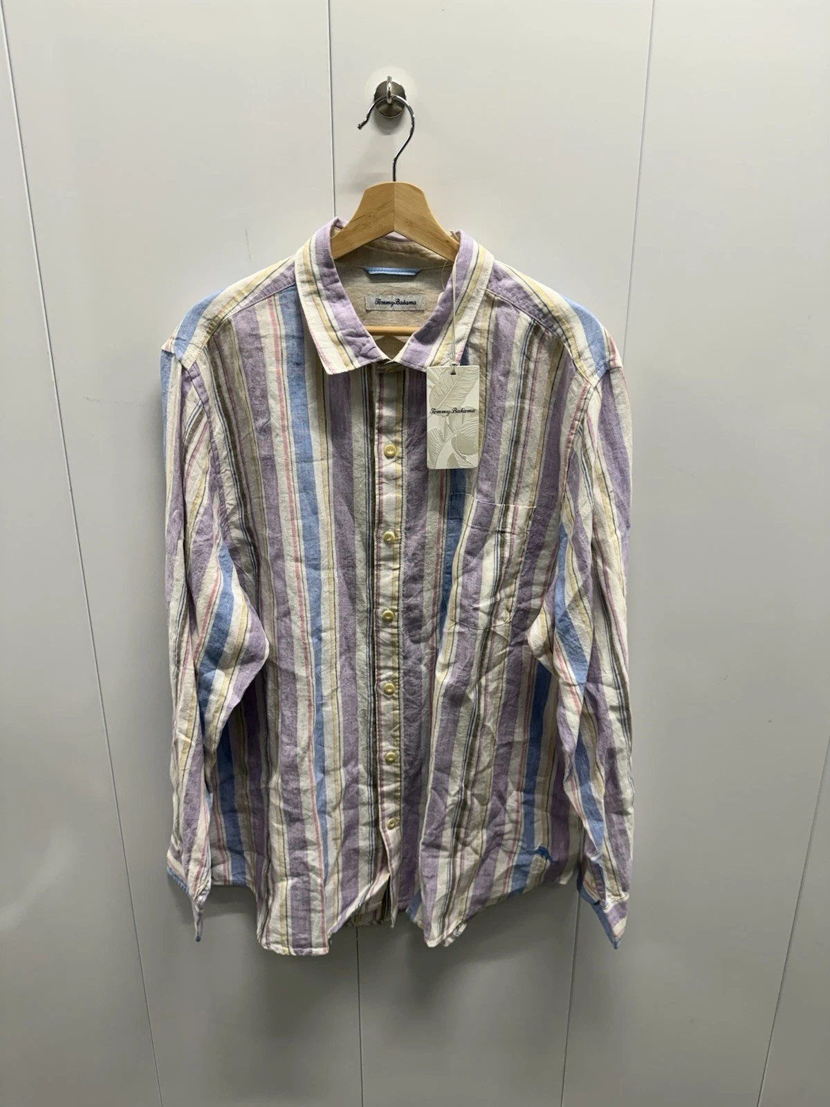 Tommy Bahama Marcado Striped Linen Shirt XL Spring Lavender NWT Mens