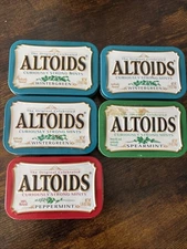 Small Lot of 5 ALTOIDS Tins = Variety 1 Red 1 Green 3 Blue EMPTY Used Tins Craft