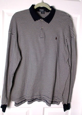 Vintage Polo Ralph Lauren Long Sleeve Navy White Stripe Shirt Size Medium
