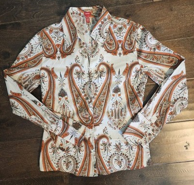  Esprit VTG 90's WOMEN'S Orange and Gray Paisley Button-Down Shirt. SZ M  Y2K