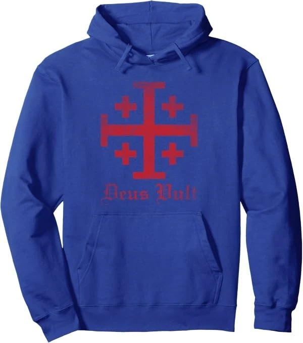 Knight Templar Cross Crusader Deus Vult Jerusalem Cross Pullover Hoodie image 2