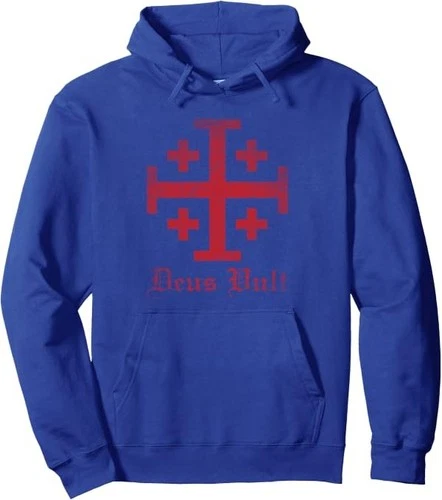 Knight Templar Cross Crusader Deus Vult Jerusalem Cross Pullover Hoodie image 2