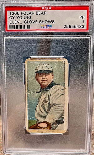 1909-11 T206 Polar Bear Back Cy Young  Glove Showing PSA 1 (Cert 25656483)