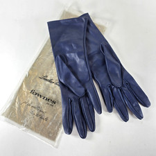 Fownes Leather Look Navy Blue Dress Gloves Vintage 11  Long Elegant Women