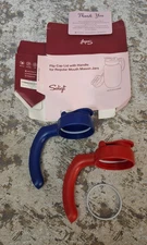 Soligt Flip Cap Lid with Handles for Regular Mouth Mason Jars 2-Pack Blue Red