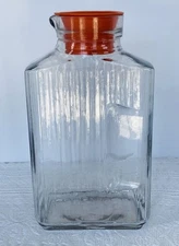 VTG Anchor Hocking 2 Qt. Ribbed Refrigerator Glass Pitcher w/ Rubber Stopper EUC