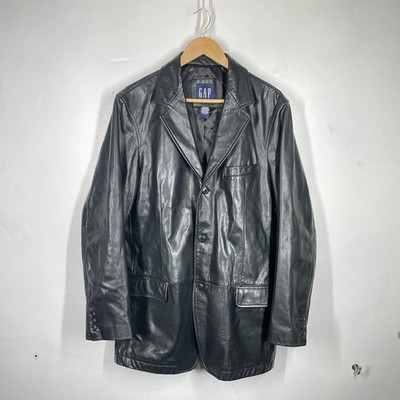 Vintage GAP Lederjacke Herren L schwarz Blazer 90er 00er Jahre Y2K