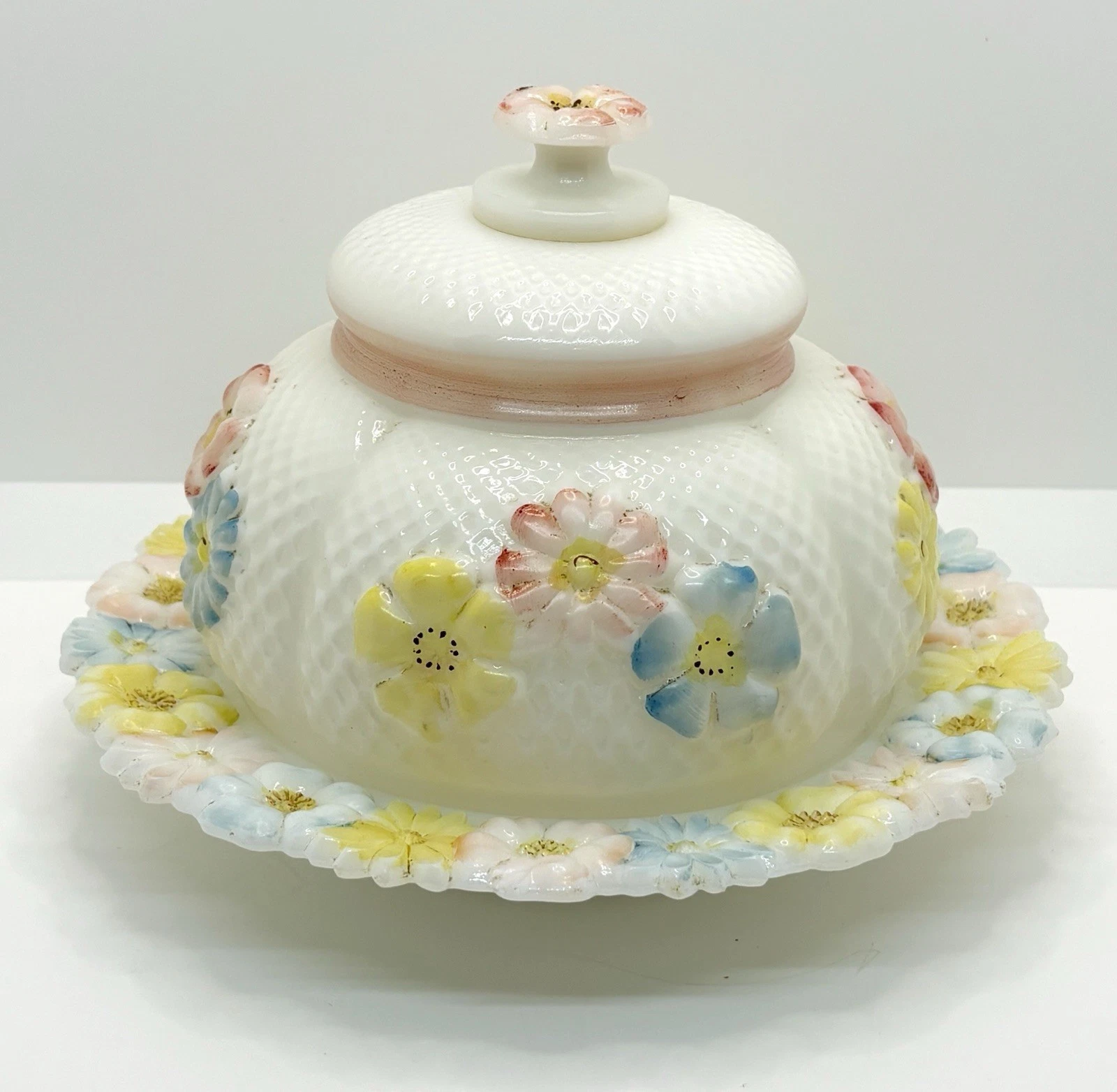 Antique Consolidated Glass Cosmos Floral Covered Butter Dish