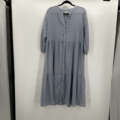 Ichi Antiques Dress Womens Small Blue Button Front Cottage Lagenlook Tiered
