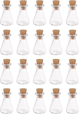 20Pcs Mini Glass Bottles with Cork Stoppers Flask Shaped Tiny Glass Jars Small G