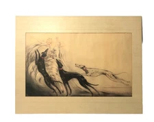 Louis Icart Matted PENCIL SIGNED!  “Coursing II” 20”x26”-Art Deco Print. Vintage