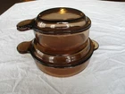 Vtg Corning Ware Visions Grab-It Bowls Glass Lids Amber 4 Pc LOT V-150-B V-240-B