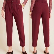 NWT Anthropologie Sasha Button Fly Tapered Trouser Pants Burgundy Wine Size 2