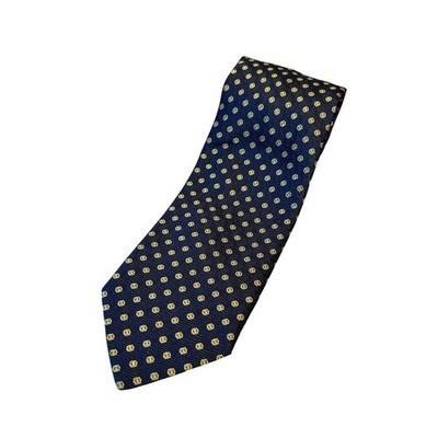 La Cravatta di Bernardo Silk Necktie Navy Blue Yellow Pattern Men's Tie