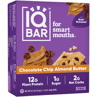 IQBAR Chocolate Chip Almond Butter Protein Bars - Vegan Energy Bars - High-Fiber