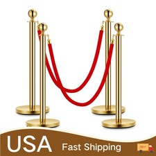 Gold Stanchion Post Queue, Stainless Steel Red Carpet Poles with 5 Ft Red Velvet