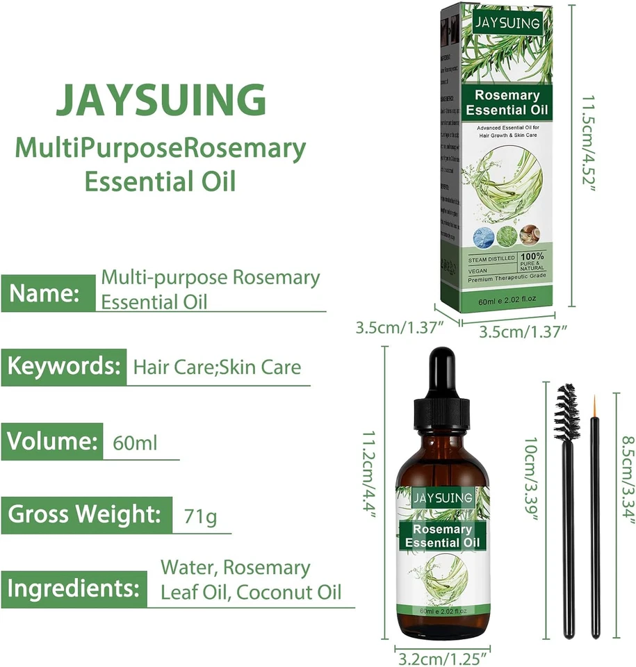 2Pcs Olio Di Rosmarino per Capelli 60 Ml - Accelera La Crescita Dei Capelli, Ada - Immagine 2 di 4
